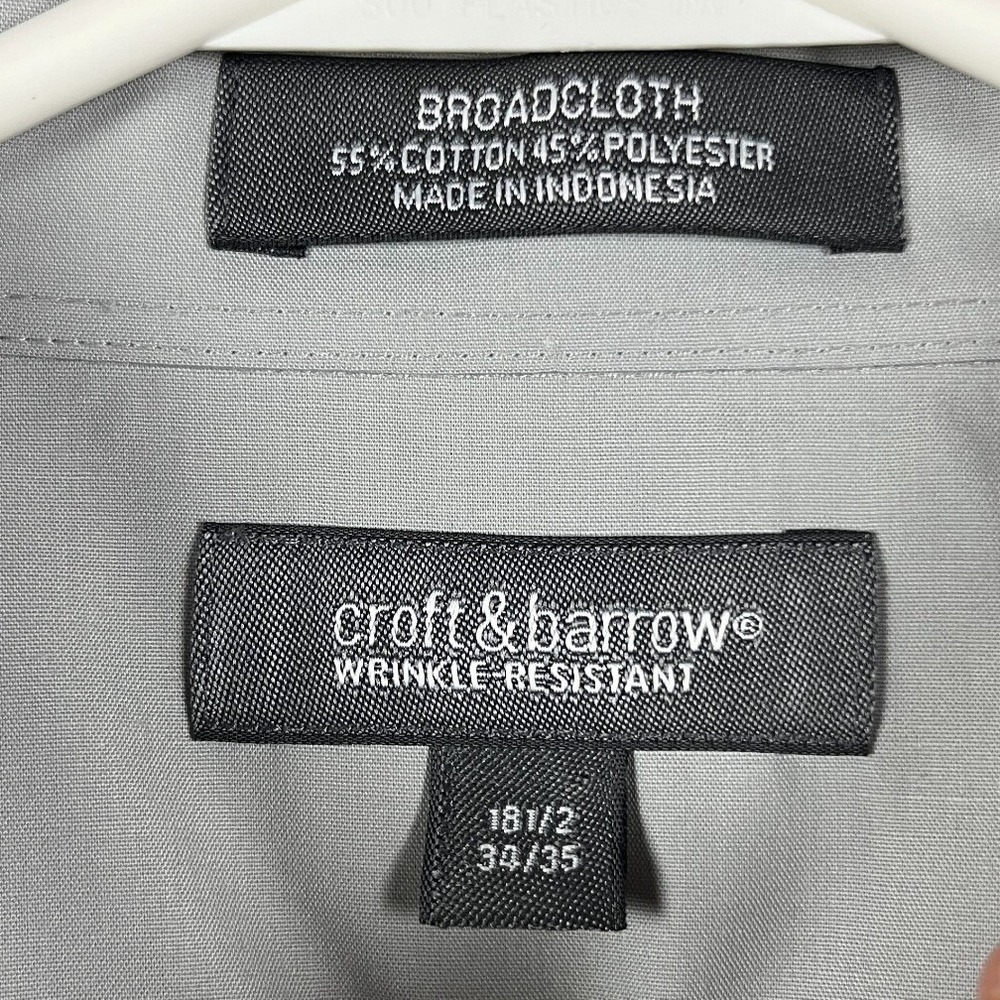 Croft‎ & Barrow Shirt Men's Button Up 18.5 34/35 Long Sleeve Gray Broadcloth NEW - Picture 3 of 13